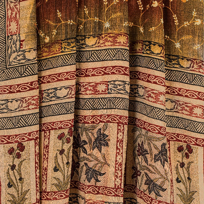 Sanskriti Vintage Sarees Hand Embroidery Suzani Pure Crepe Printed Sari Sustainable Fabric