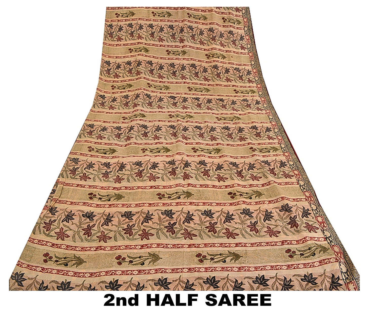 Sanskriti Vintage Sarees Hand Embroidery Suzani Pure Crepe Printed Sari Sustainable Fabric