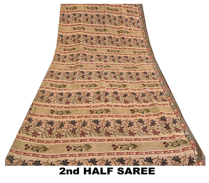 Sanskriti Vintage Sarees Hand Embroidery Suzani Pure Crepe Printed Sari Sustainable Fabric