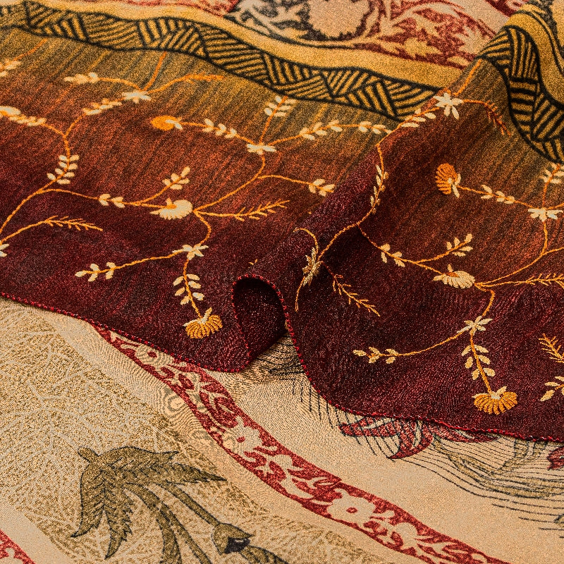 Sanskriti Vintage Sarees Hand Embroidery Suzani Pure Crepe Printed Sari Sustainable Fabric