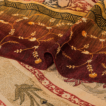 Sanskriti Vintage Sarees Hand Embroidery Suzani Pure Crepe Printed Sari Sustainable Fabric