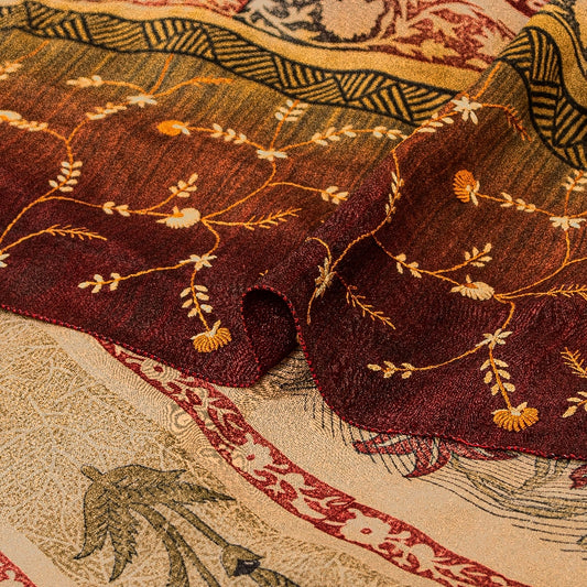 Sanskriti Vintage Sarees Hand Embroidery Suzani Pure Crepe Printed Sari Sustainable Fabric