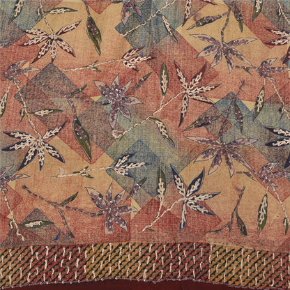 Sanskriti Vintage Sarees Hand Beaded Pure Crepe Silk Printed Sari Floral Sustainable Fabric