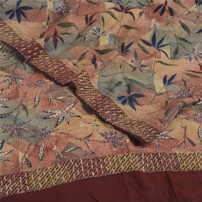 Sanskriti Vintage Sarees Hand Beaded Pure Crepe Silk Printed Sari Floral Sustainable Fabric