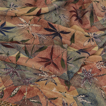 Sanskriti Vintage Sarees Hand Beaded Pure Crepe Silk Printed Sari Floral Sustainable Fabric
