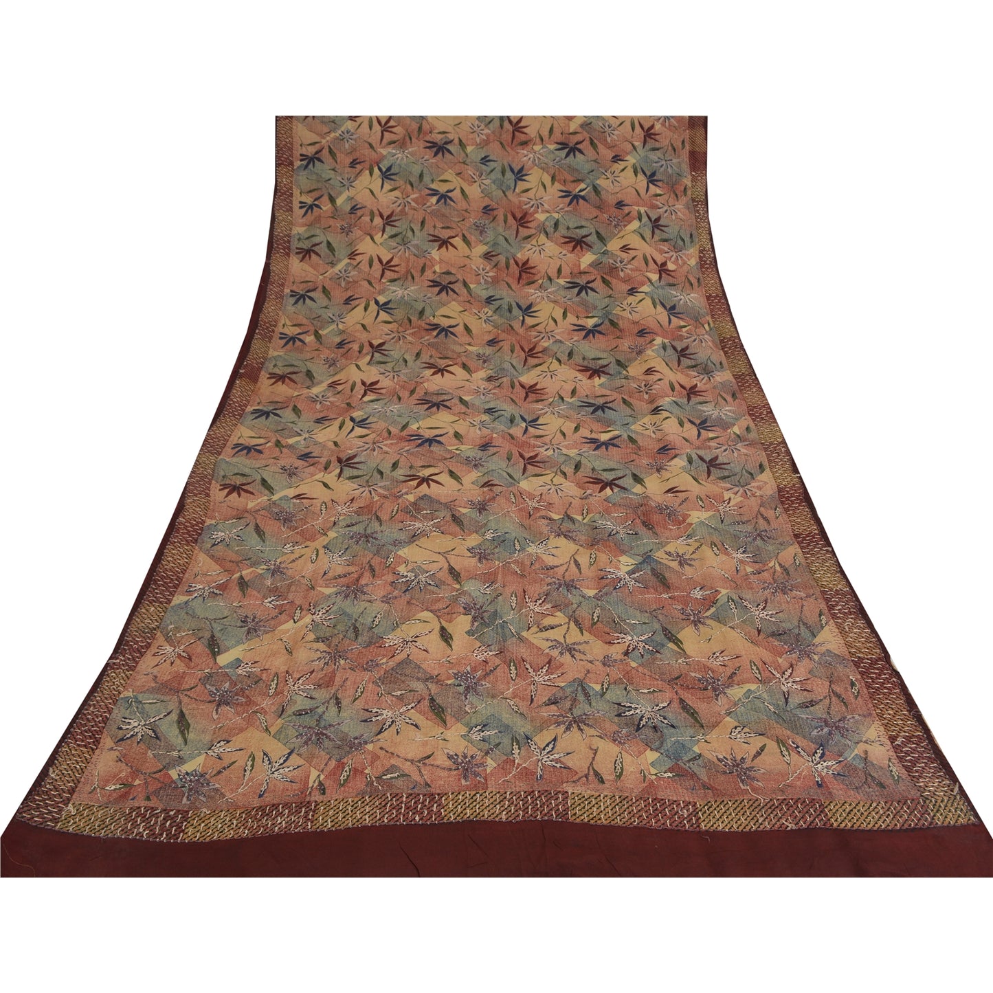 Sanskriti Vintage Sarees Hand Beaded Pure Crepe Silk Printed Sari Floral Sustainable Fabric