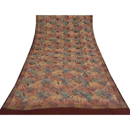 Sanskriti Vintage Sarees Hand Beaded Pure Crepe Silk Printed Sari Floral Sustainable Fabric