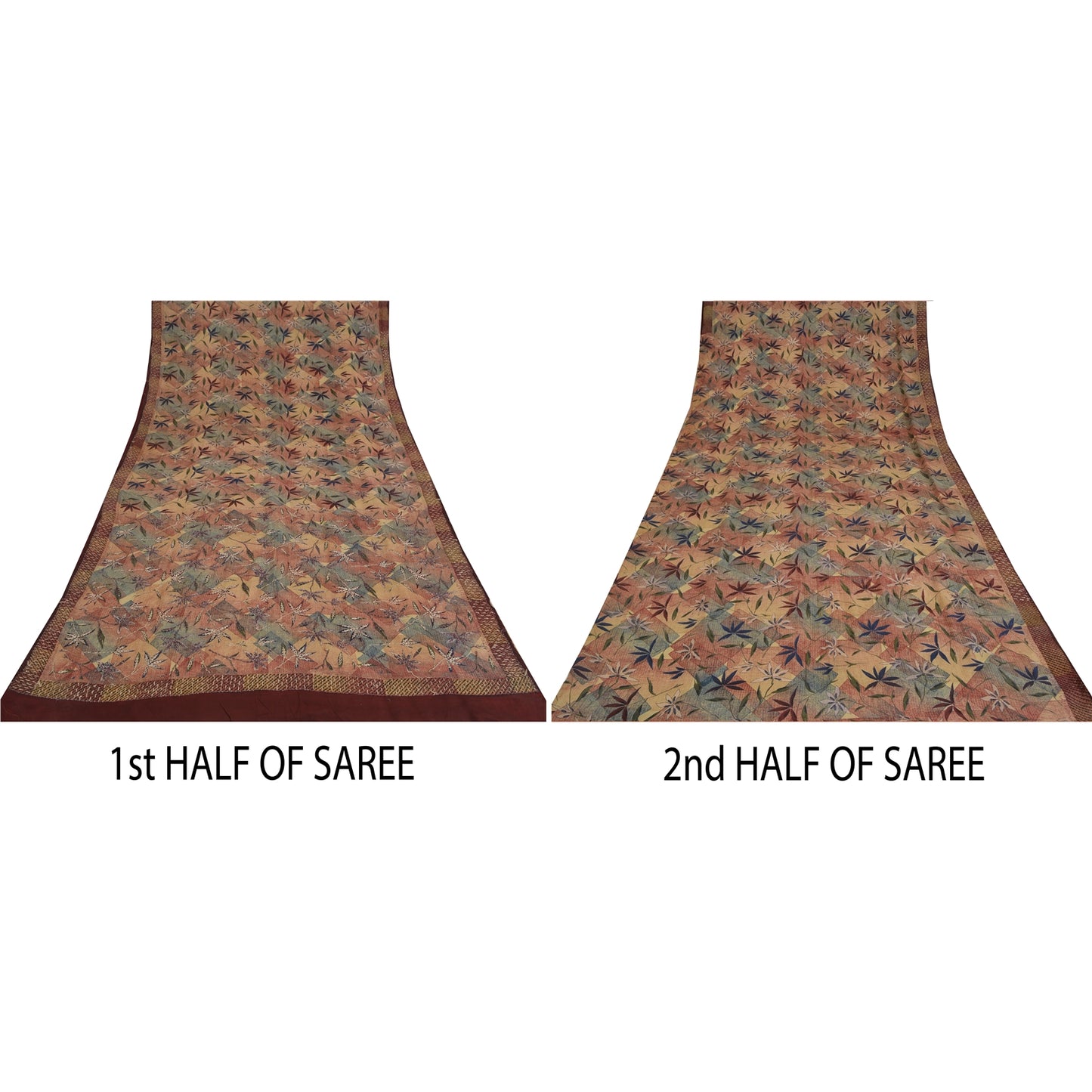 Sanskriti Vintage Sarees Hand Beaded Pure Crepe Silk Printed Sari Floral Sustainable Fabric