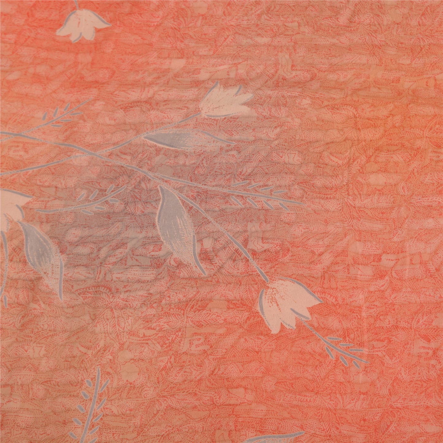 Sanskriti Vintage Sarees Peach Pure Crepe Silk Printed Sari 5yd SoftCraft Sustainable Fabric