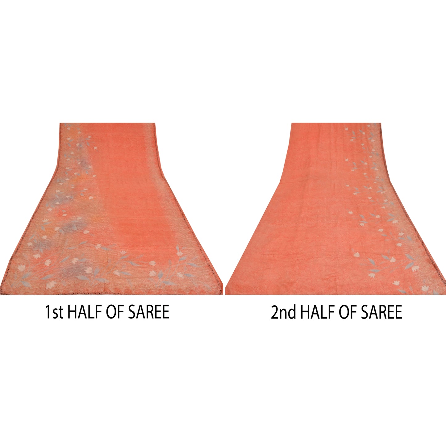 Sanskriti Vintage Sarees Peach Pure Crepe Silk Printed Sari 5yd SoftCraft Sustainable Fabric