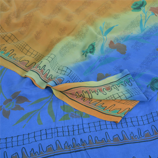 Sanskriti Vintage Sarees Multicolor Pure Silk Printed Sari 5yd Soft Craft Sustainable Fabric