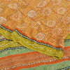 Sanskriti Vintage Sarees Orange Pure Crepe Hand Bead Sequins Printed Sari Sustainable Fabric