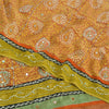 Sanskriti Vintage Sarees Orange Pure Crepe Hand Bead Sequins Printed Sari Sustainable Fabric
