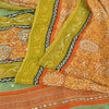 Sanskriti Vintage Sarees Orange Pure Crepe Hand Bead Sequins Printed Sari Sustainable Fabric