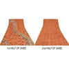Sanskriti Vintage Sarees Orange Pure Crepe Silk Printed Sari 5yd Craft Sustainable Fabric
