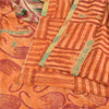 Sanskriti Vintage Sarees Orange Pure Crepe Silk Printed Sari 5yd Craft Sustainable Fabric