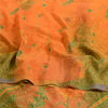 Sanskriti Vintage Sarees Orange/Green Pure Crepe Silk Printed Sari Craft Sustainable Fabric