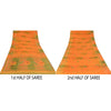 Sanskriti Vintage Sarees Orange/Green Pure Crepe Silk Printed Sari Craft Sustainable Fabric