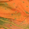 Sanskriti Vintage Sarees Orange/Green Pure Crepe Silk Printed Sari Craft Sustainable Fabric