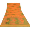 Sanskriti Vintage Sarees Orange/Green Pure Crepe Silk Printed Sari Craft Sustainable Fabric