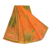 Sanskriti Vintage Sarees Orange/Green Pure Crepe Silk Printed Sari Craft Sustainable Fabric