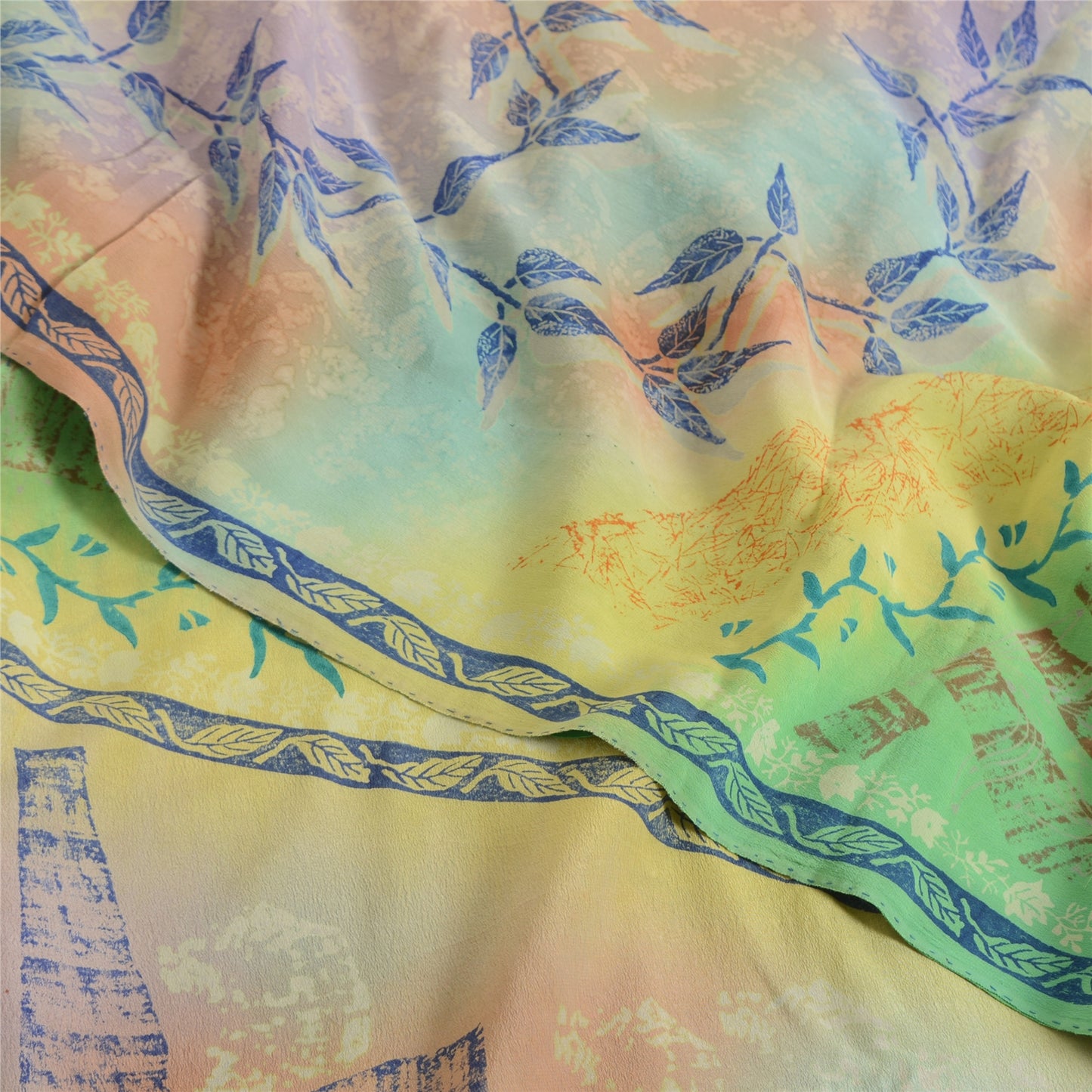 Sanskriti Vintage Sarees Multi Pure Crepe Silk Printed Sari 5yd Craft Sustainable Fabric