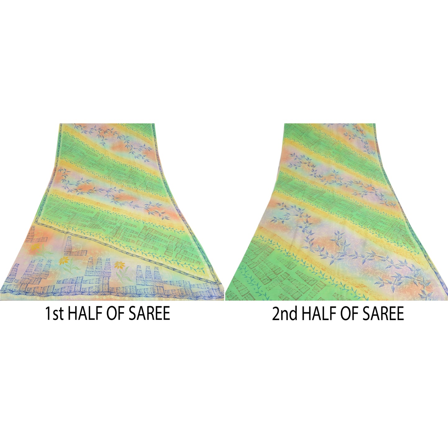 Sanskriti Vintage Sarees Multi Pure Crepe Silk Printed Sari 5yd Craft Sustainable Fabric