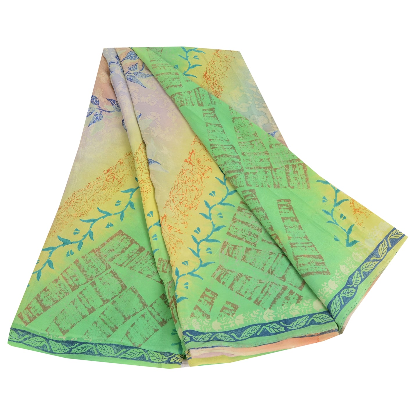 Sanskriti Vintage Sarees Multi Pure Crepe Silk Printed Sari 5yd Craft Sustainable Fabric