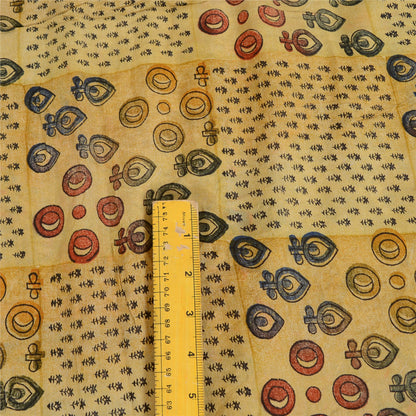 Sanskriti Vintage Sarees Pale Cream Pure Crepe Silk Print Sari 6yd Craft Sustainable Fabric