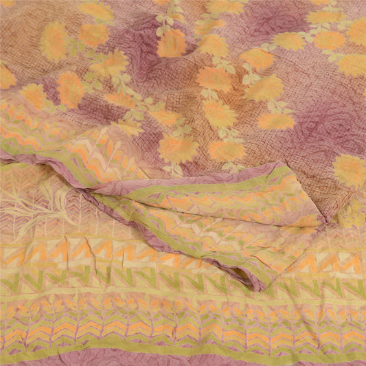 Sanskriti Vintage Sarees Multicolor Pure Crepe Silk Print Sari 5yd Craft Sustainable Fabric