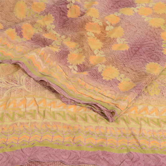 Sanskriti Vintage Sarees Multicolor Pure Crepe Silk Print Sari 5yd Craft Sustainable Fabric
