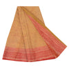 Sanskriti Vintage Sarees Beige/Red Pure Crepe Silk Printed Sari 5yd Craft Sustainable Fabric