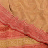 Sanskriti Vintage Sarees Beige/Red Pure Crepe Silk Printed Sari 5yd Craft Sustainable Fabric