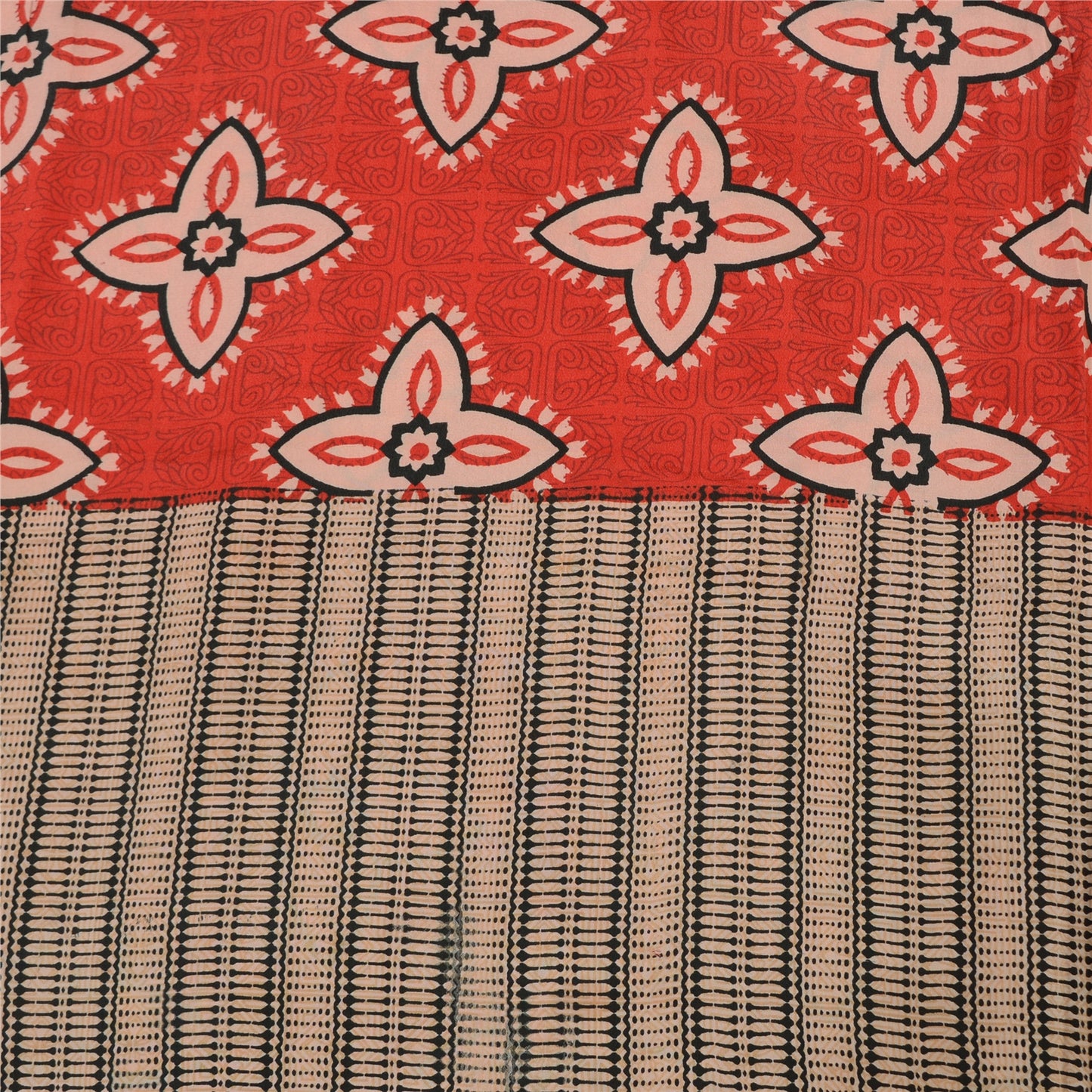 Sanskriti Vintage Sarees Red Blend Crepe Printed Sari 5yd Floral Craft Sustainable Fabric