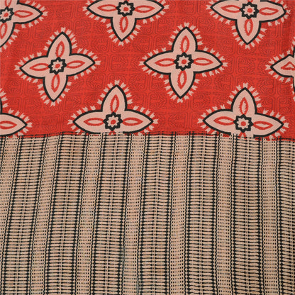 Sanskriti Vintage Sarees Red Blend Crepe Printed Sari 5yd Floral Craft Sustainable Fabric
