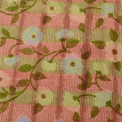 Sanskriti Vintage Sarees Red/Green Pure Crepe Silk Printed Sari 5yd Craft Sustainable Fabric