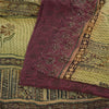 Sanskriti Vintage Sarees Handmade Kantha Wine/Cream Pure Crepe Print Sari Sustainable Fabric