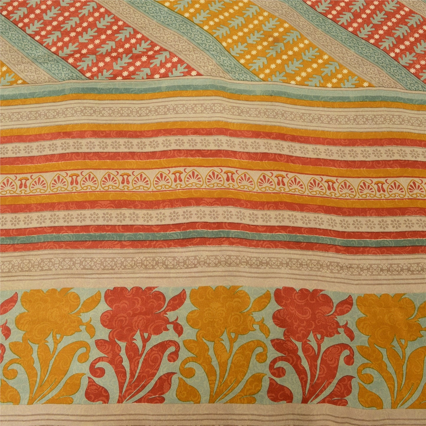 Sanskriti Vintage Sarees Multi Pure Crepe Silk Printed Sari 5yd Craft Sustainable Fabric