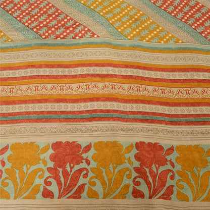Sanskriti Vintage Sarees Multi Pure Crepe Silk Printed Sari 5yd Craft Sustainable Fabric