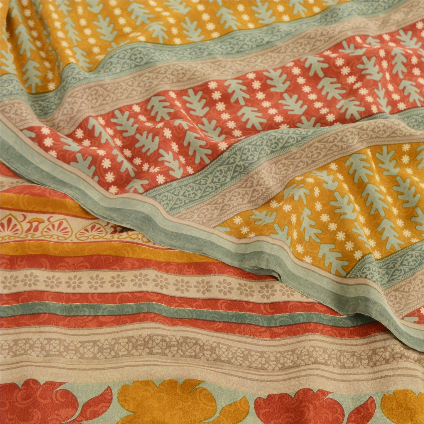 Sanskriti Vintage Sarees Multi Pure Crepe Silk Printed Sari 5yd Craft Sustainable Fabric