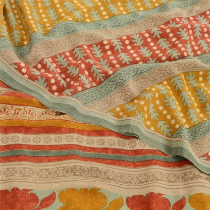Sanskriti Vintage Sarees Multi Pure Crepe Silk Printed Sari 5yd Craft Sustainable Fabric