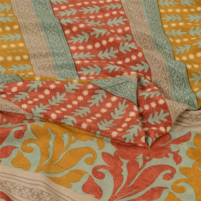 Sanskriti Vintage Sarees Multi Pure Crepe Silk Printed Sari 5yd Craft Sustainable Fabric