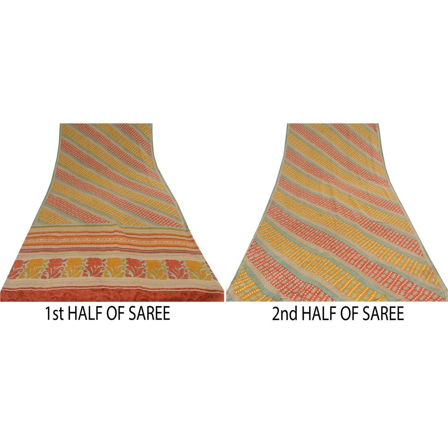 Sanskriti Vintage Sarees Multi Pure Crepe Silk Printed Sari 5yd Craft Sustainable Fabric