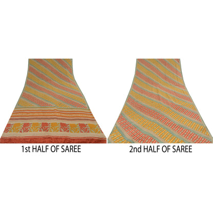 Sanskriti Vintage Sarees Multi Pure Crepe Silk Printed Sari 5yd Craft Sustainable Fabric