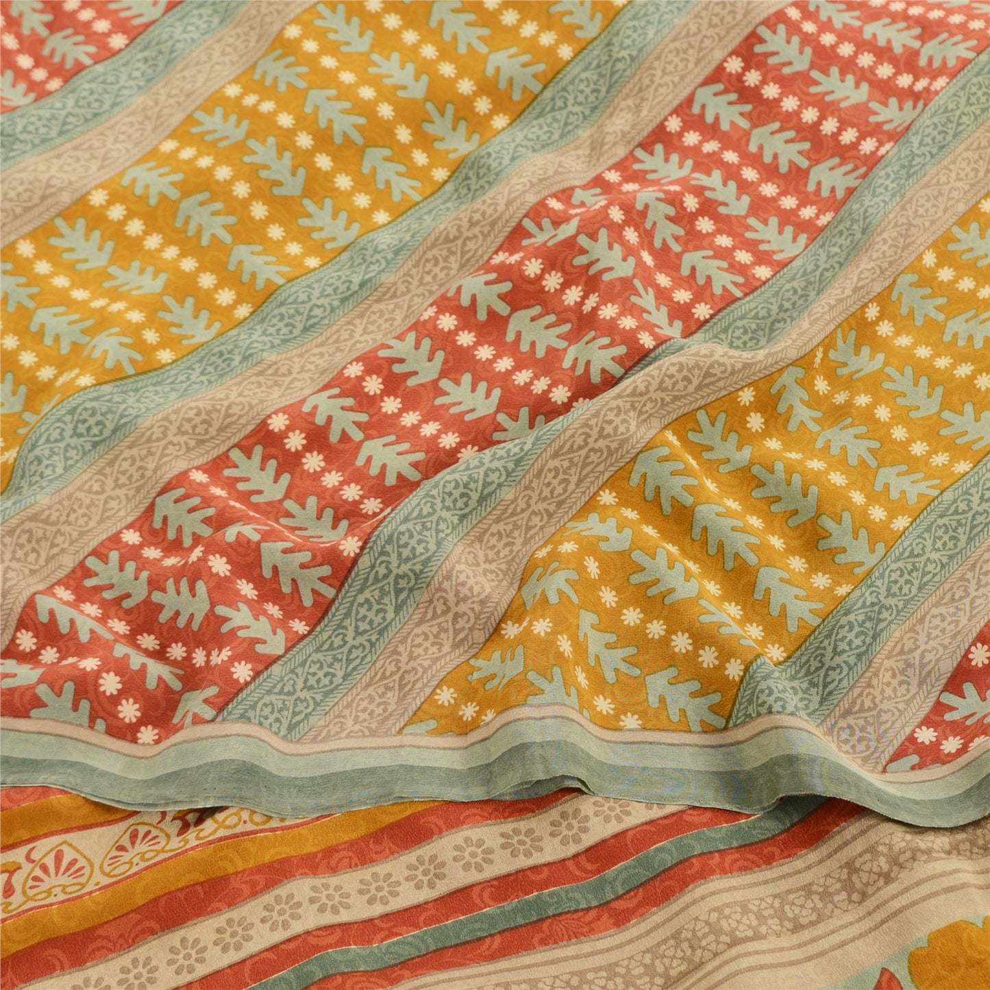 Sanskriti Vintage Sarees Multi Pure Crepe Silk Printed Sari 5yd Craft Sustainable Fabric