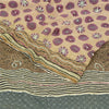 Sanskriti Vintage Sarees Cream Hand Beaded Pure Crepe Printed Sari 5yd Sustainable Fabric