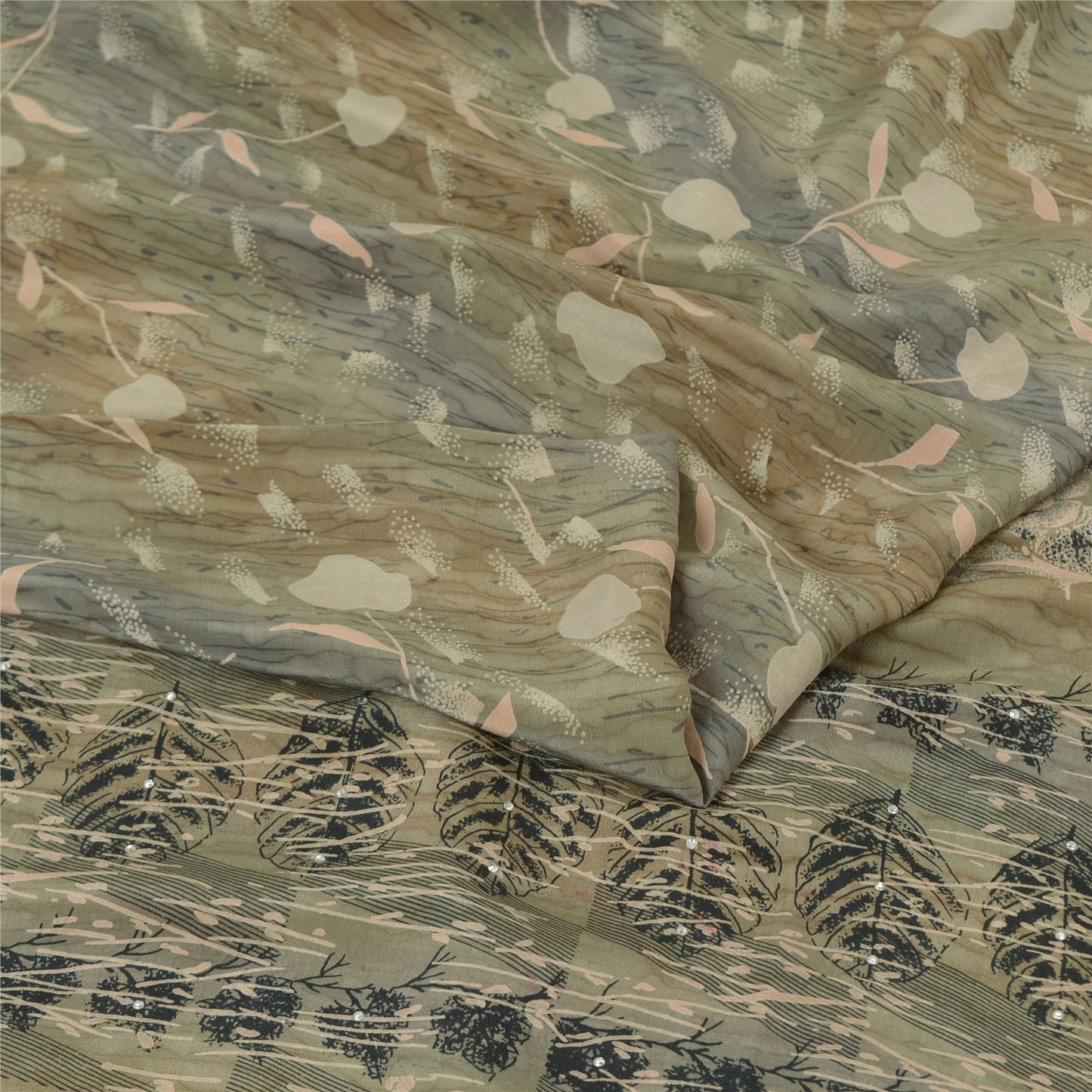 Sanskriti Vintage Sarees Multi Sequins Pure Crepe Silk Printed Sari 5yd Sustainable Fabric