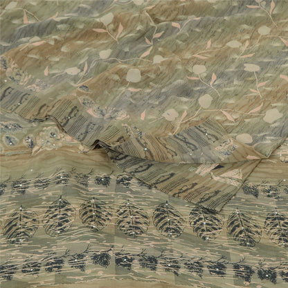 Sanskriti Vintage Sarees Multi Sequins Pure Crepe Silk Printed Sari 5yd Sustainable Fabric