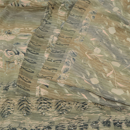 Sanskriti Vintage Sarees Multi Sequins Pure Crepe Silk Printed Sari 5yd Sustainable Fabric