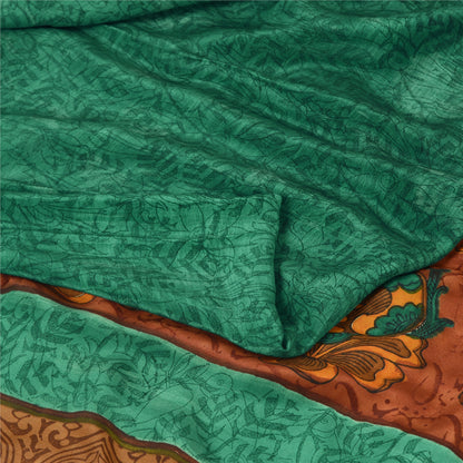Sanskriti Vintage Sarees Green Pure Crepe Silk Printed Sari 5yd Craft Sustainable Fabric